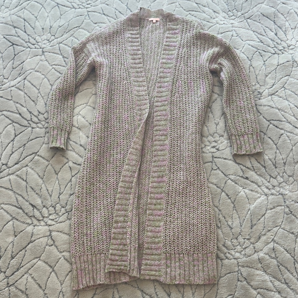Lisa Todd Heathered Cardigan in lime green and light pink